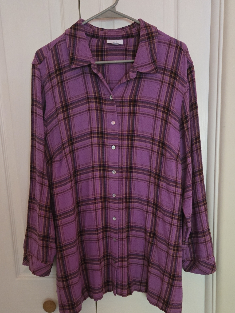 J Jill Purple Plaid Long-Sleeve Casual Button-Down Shirt
